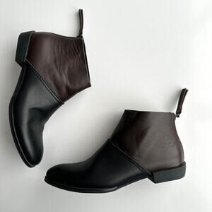 All Black Two Tone Brown Black Back Zip Sleek Low Heel Ankle Boots EU 36 US 5.5